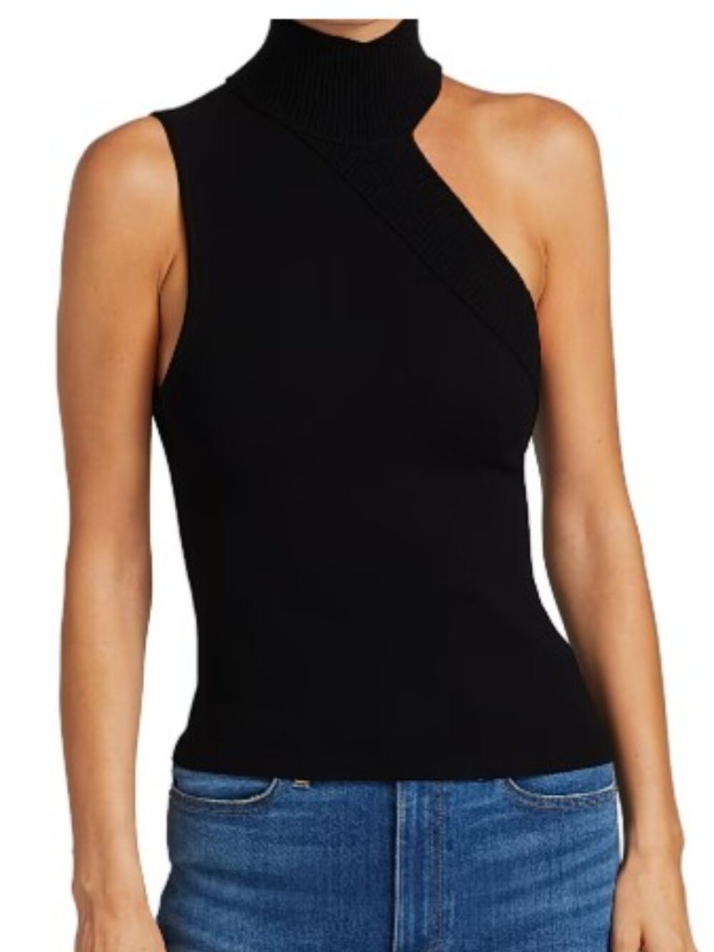 Alice + Olivia Kiki Multi-Stitch Cutout Black Tank Top One-Shoulder Mock Neck XL